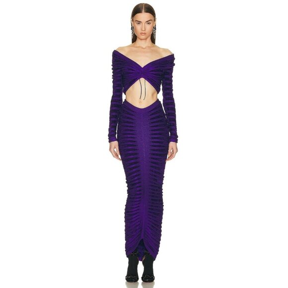 ALAÏA 3d Velvet Top in Ultraviolet 42 New Womens Cropped Knit Blouse - Picture 5 of 16